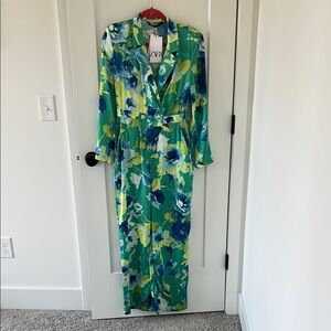 Floral Green and Blue Jumpsuit